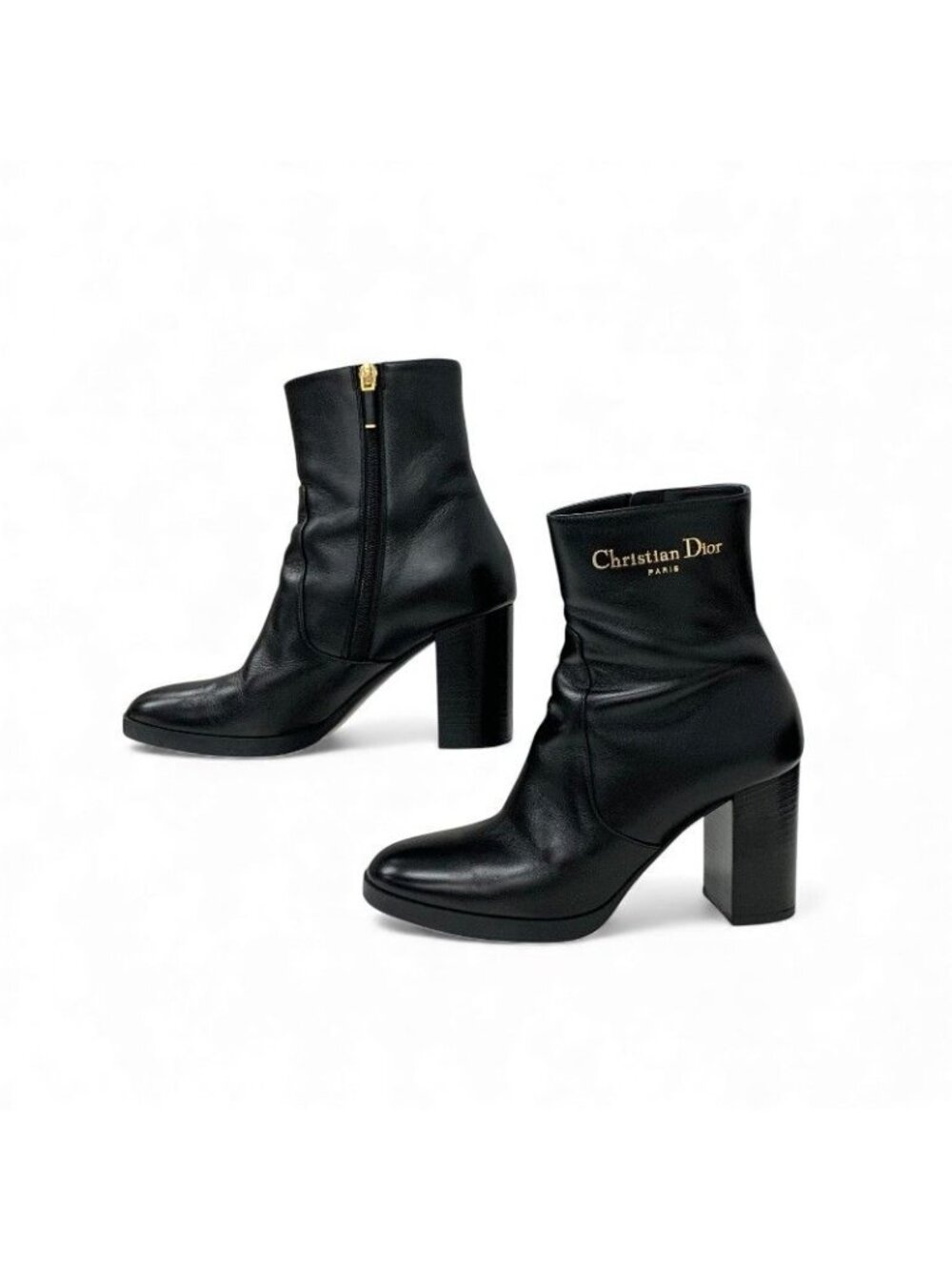 Dior D-town Short Boots Shoes Leather Black Gold Logo - Picture 3 of 10